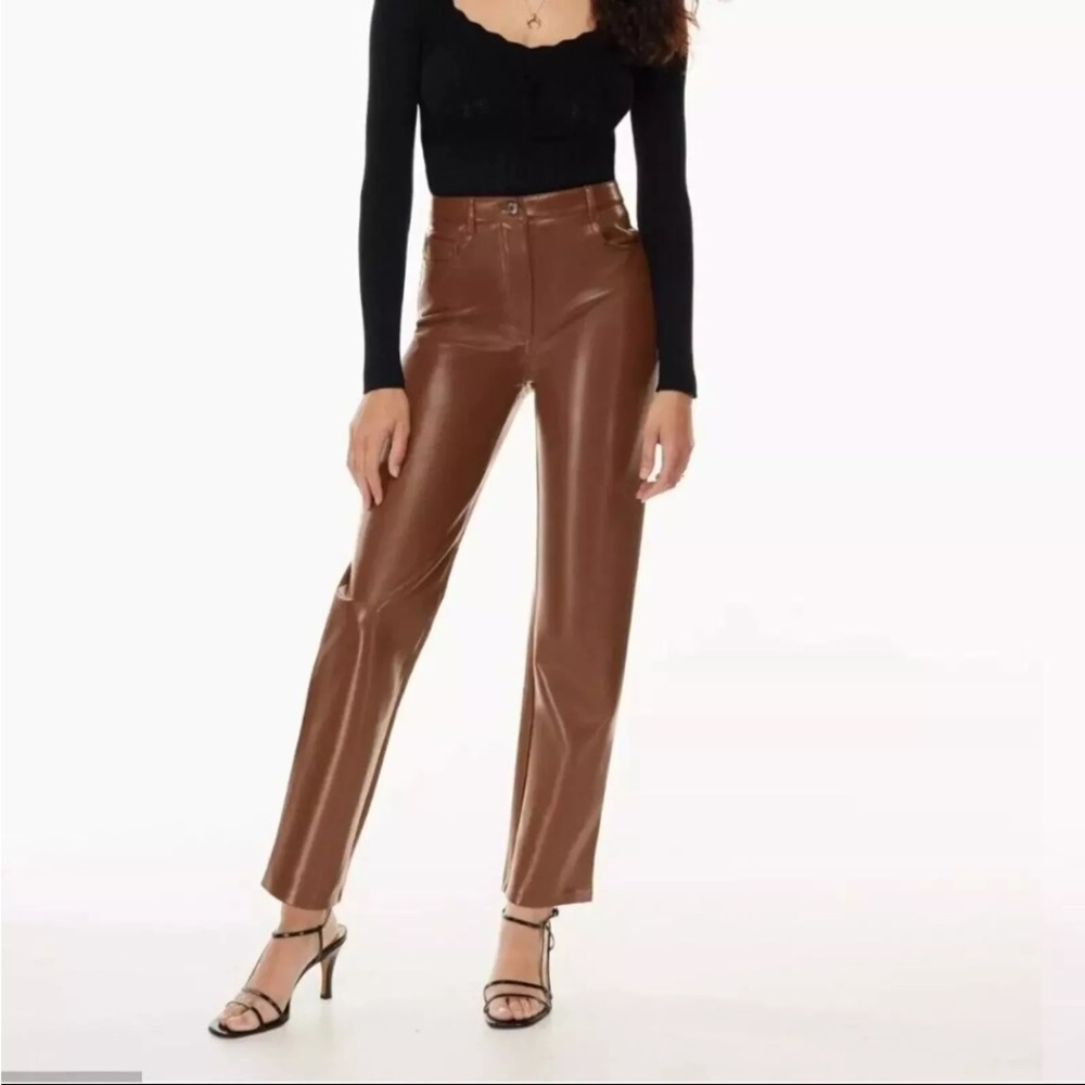 WILFRED Women's Brown Faux Leather Pants Mob Wife Edgy Size 6